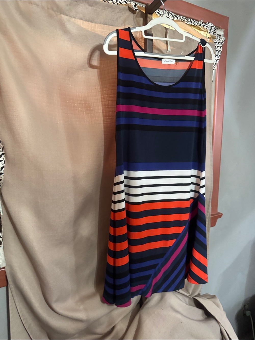 Calvin Klein Navy Orange White Purple Striped Sleeveless Dress S-12:1